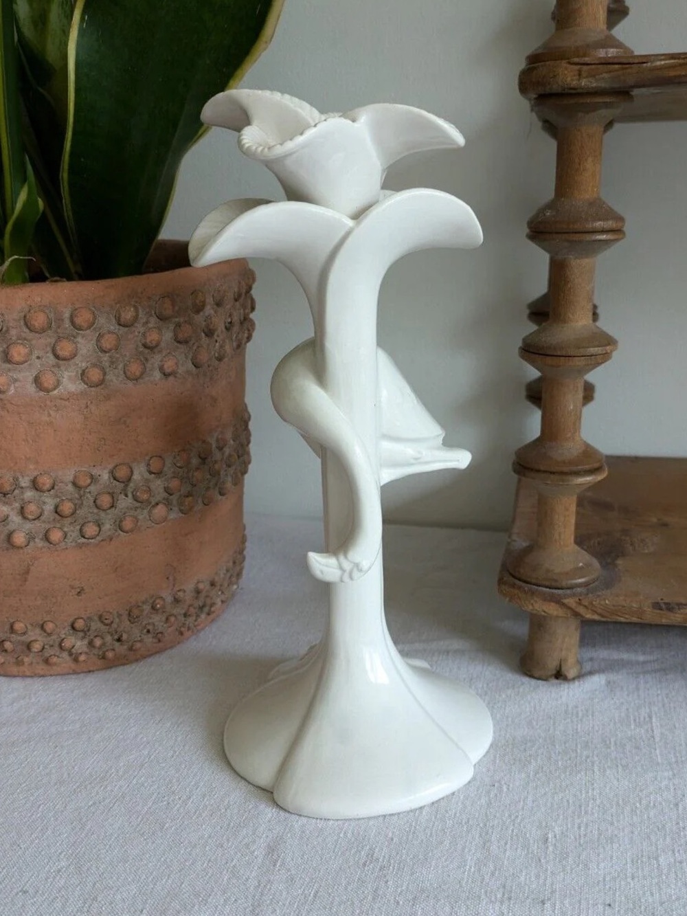RARE Retro 1980's FITZ & FLOYD JAPAN Flamingo PORCELAIN Candle Holder White